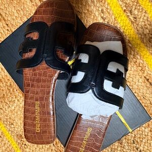 Brown and Black Slide Sandals
